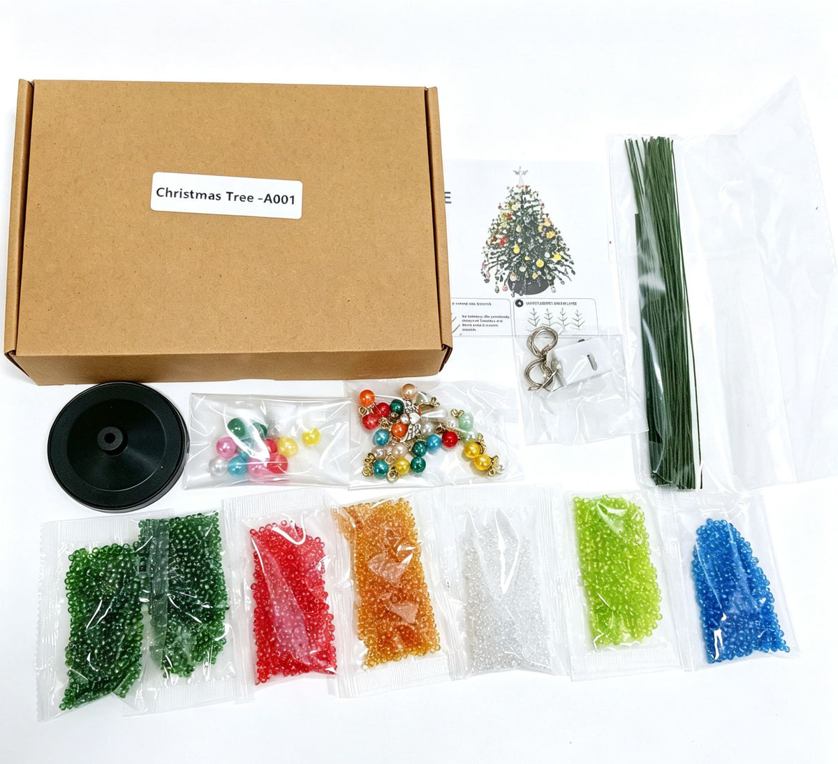 DIY Beaded Christmas Tree Kit with String Lights