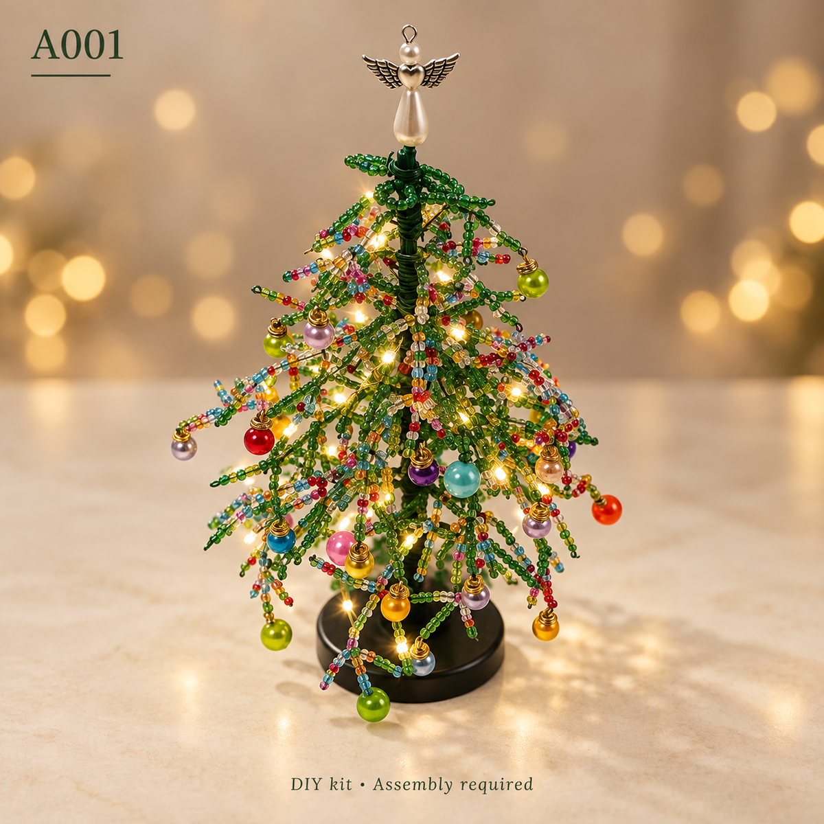 DIY Beaded Christmas Tree Kit with String Lights