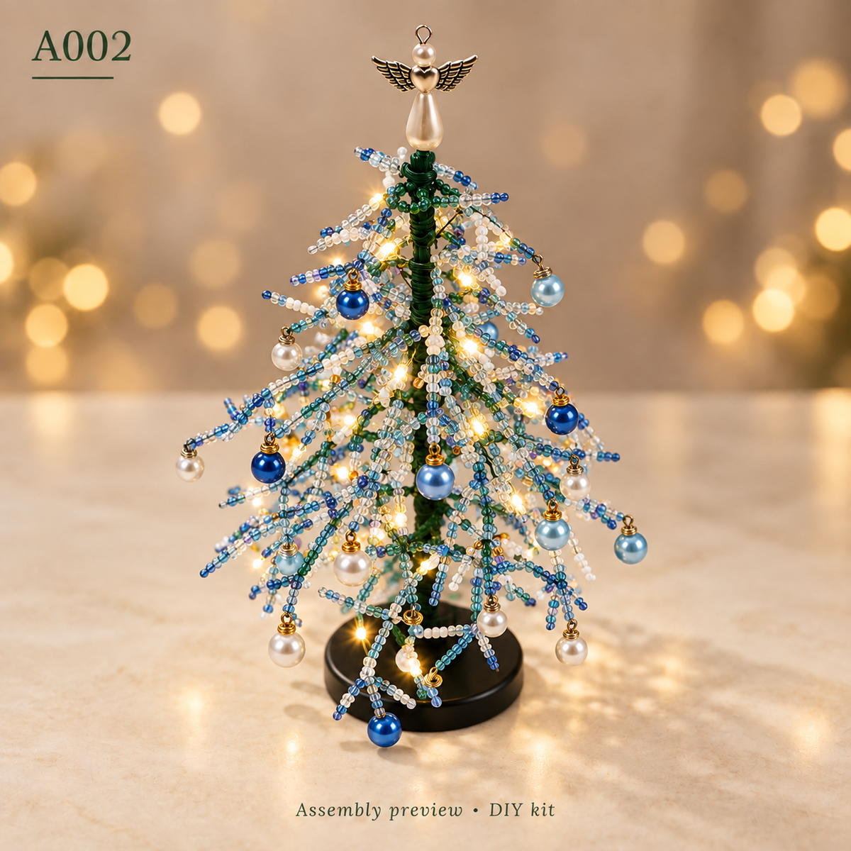 DIY Beaded Christmas Tree Kit with String Lights