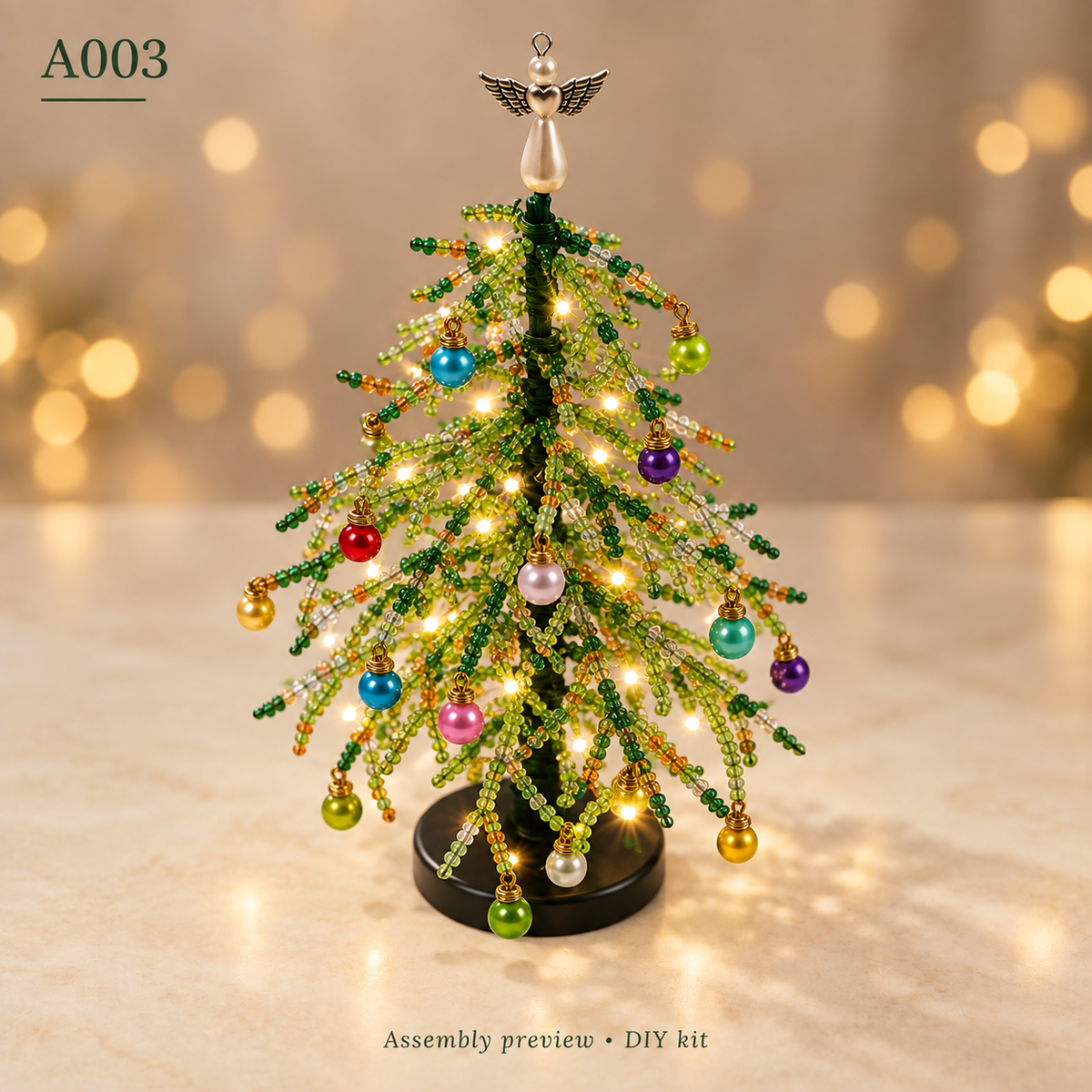 DIY Beaded Christmas Tree Kit with String Lights