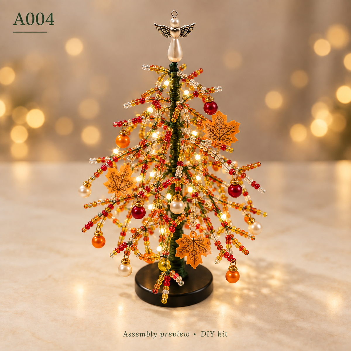 DIY Beaded Christmas Tree Kit with String Lights