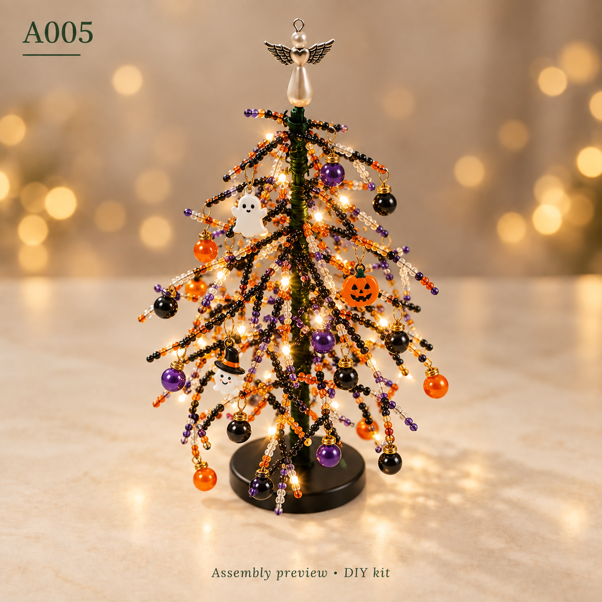 DIY Beaded Christmas Tree Kit with String Lights